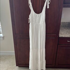 INDAH Ivory Smocked Maxi Dress with Tie Straps